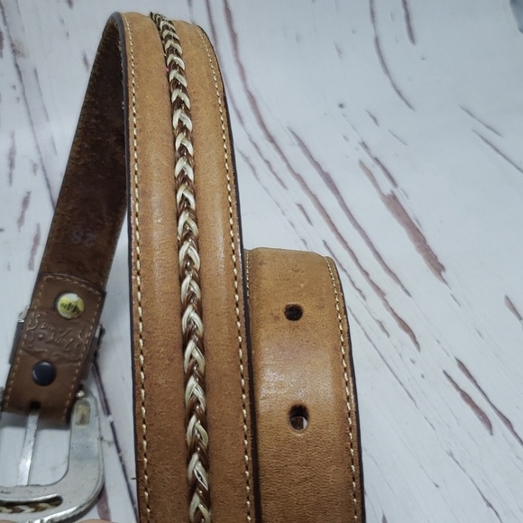 Tony Lama brown leather with breided real animal hair détails size 28 main image 3